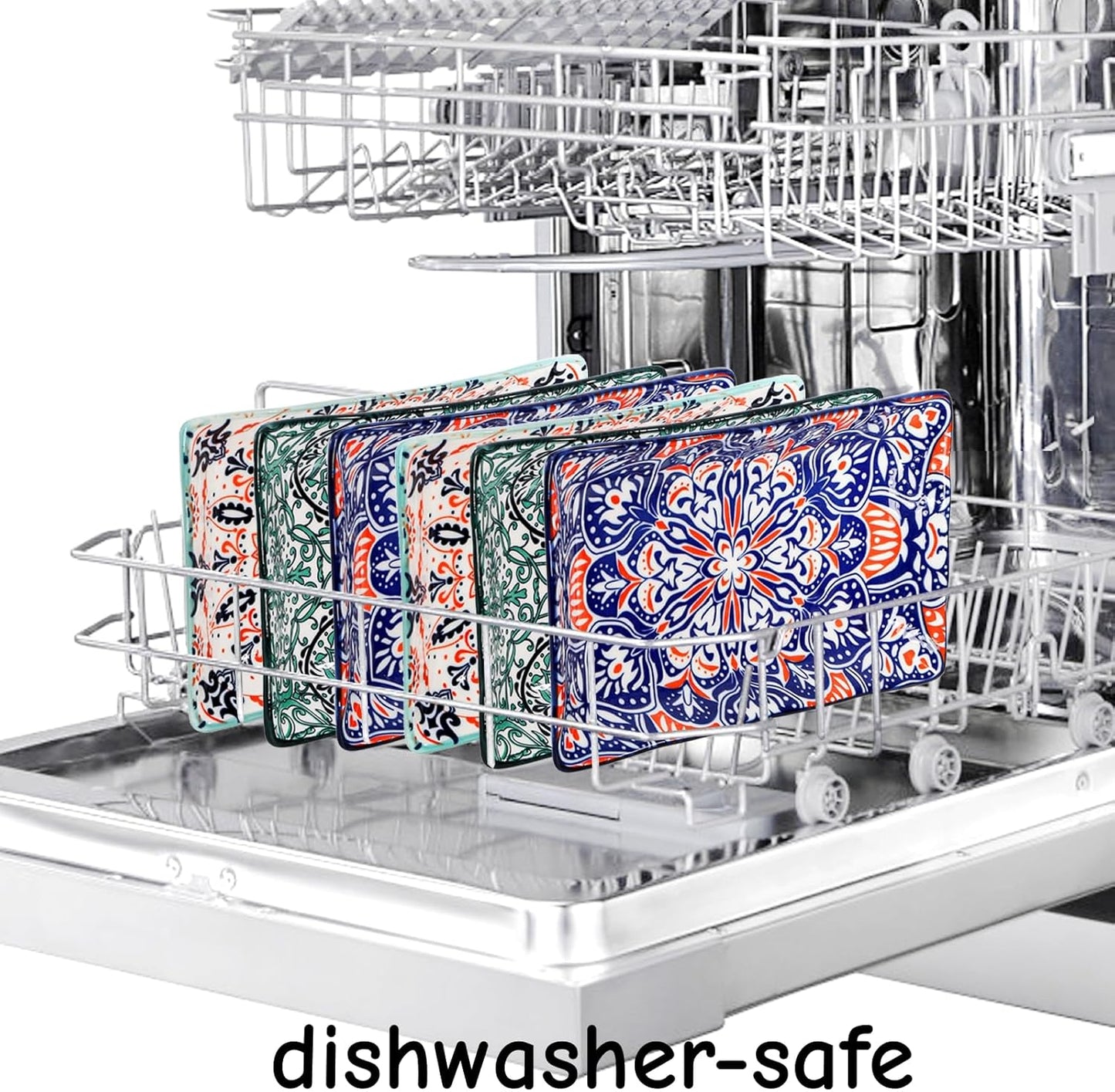 Goaste 6 Pack Ceramic Rectangular Dessert Plates, 8.5 Inch Colorful Salad Plates Set, Porcelain Serving Platter Trays for Appetizer, Sushi, Fruit, Cake, Microwave Oven Dishwasher Safe, Assorted Colors