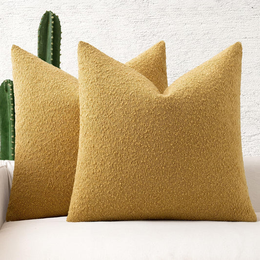 MIULEE 18x18 Inch Decorative Pillow Covers for Couch Bed Set of 2 Textured Boucle Neutral Winter Throw Pillows Gold Accent Solid Cushion Pillowcases Sofa Livingroom Home Decor