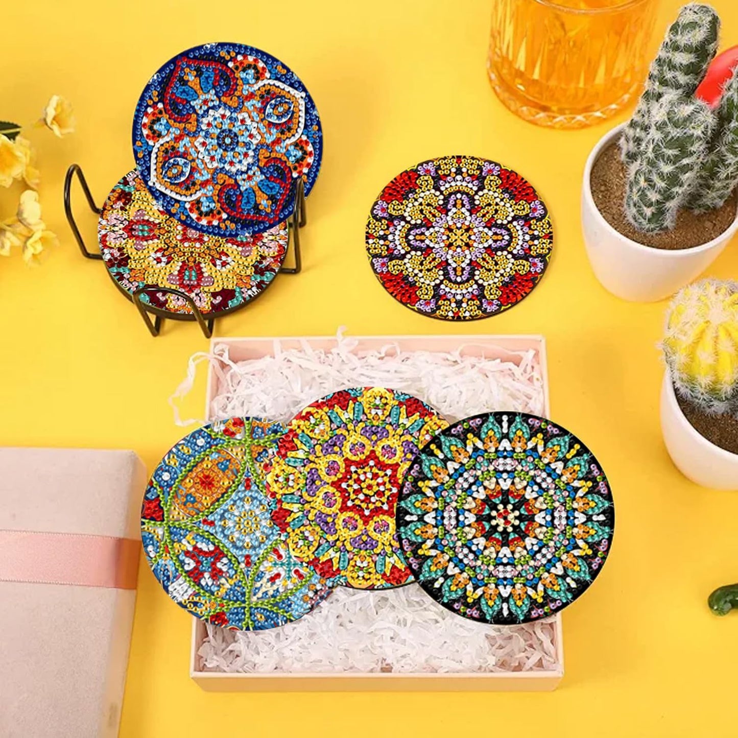 EWJRNSF 10 PCS Diamond Art Coasters Kit, Small Diamond Painting Coasters, Fall Diamond Art Kits for Adults Beginners, Arts and Crafts Supplies Item Sets with Holder Mandala