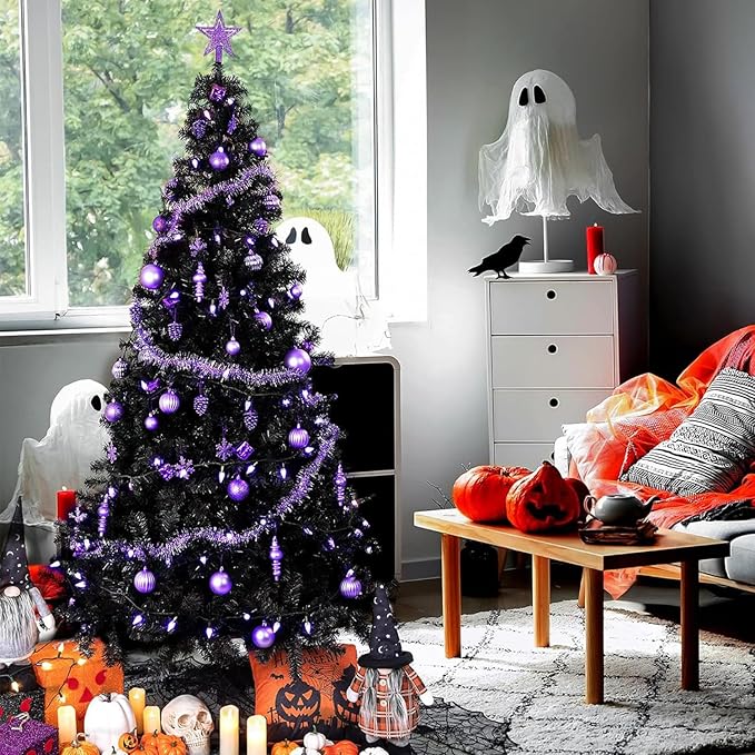 ULICO 5ft Artificial Black Christmas Tree,Premium Spruce Xmas Tree with 600 Branch Tips, Fake Christmas Tree with Foldable Metal Base Stand,Home, Office,Party Decoration