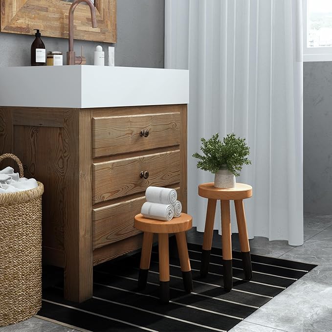 Rubber Wood 9" Round Plant Stand |Dip Dyed Black Accent Stool |Milking Stool |Small Side Table(16" H)