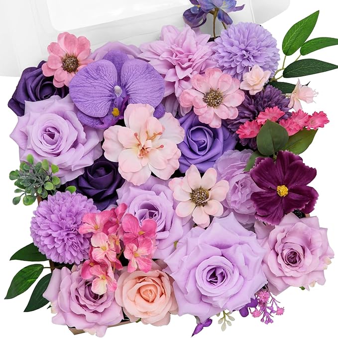 TINGE TIME Fake Flowers Artificial Flowers Peonies Bulbous Chrysanthemum Daisy Hydrangea Sunflower Violets Dahlia Daffodils Epiphyllum Orchid Cherry Blossom Camellia Leyaron (Purple)