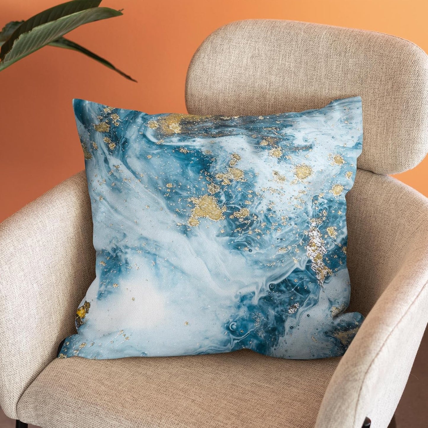 Marble Throw Pillow Cover，Ink Golden Marble Texture Pillow Covers Farmhouse Decorative Cushion Case Sofa Pillow Case 18x18 Inch