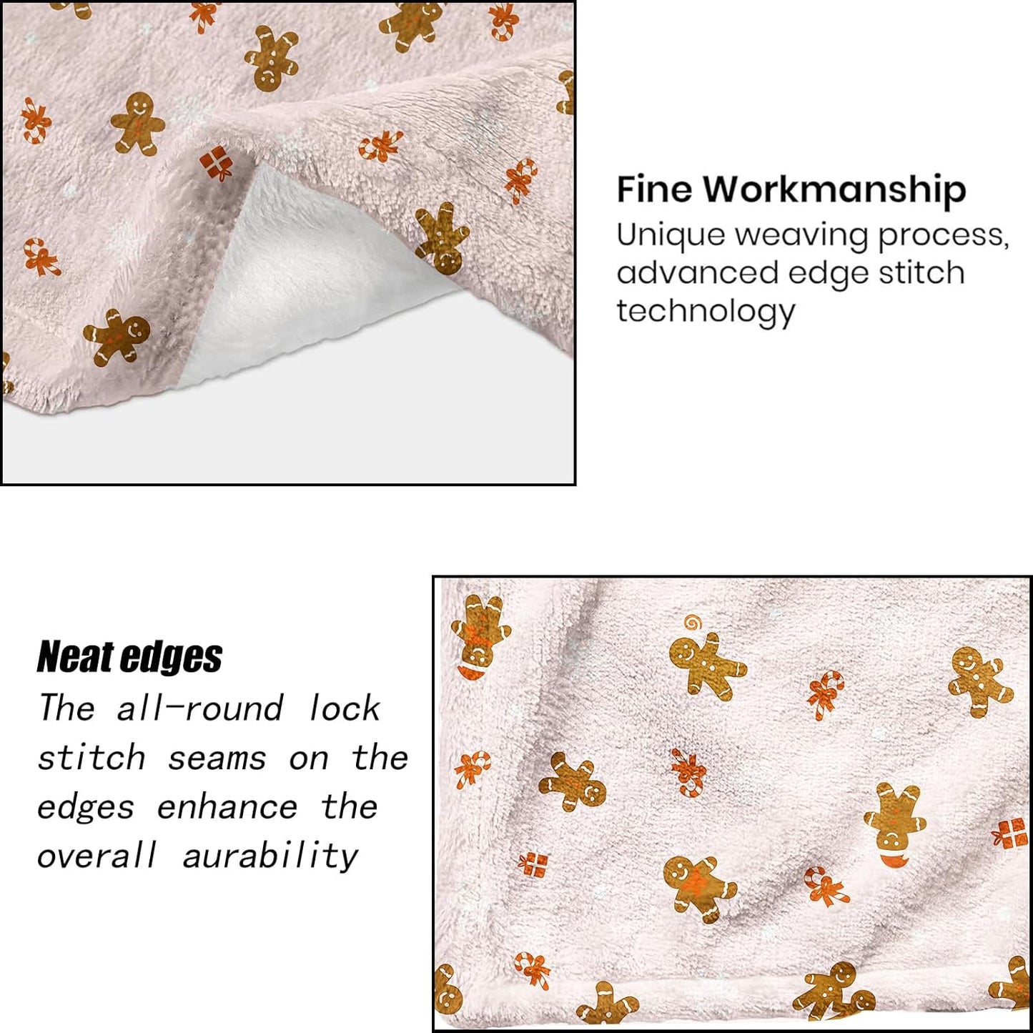 Gingerbread Man Christmas Decorative Throw Blanket,Candy Snowflake Print Decoration,Flannel Winter Pink Blankets for Couch Sofa,Holiday Decor,Xmas Festival Gifts for Girls Kids 60x80 Inch