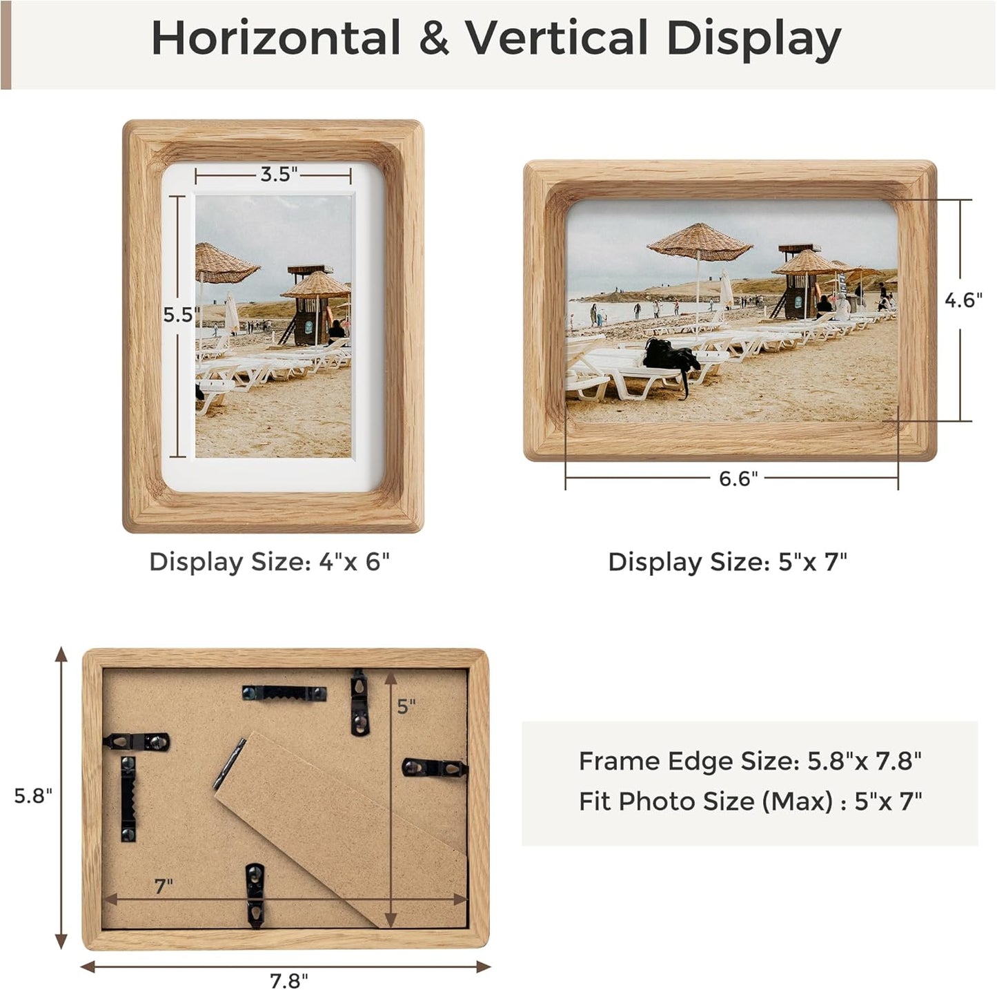 Heimlove 5x7 Picture Frames Natural Oak,Original Wood Hand Make Crafted Photo Frame with Mat to 4x6 Graduation Picture Display,Family Picture,Wedding Picture Tabletop & Wall Decoration