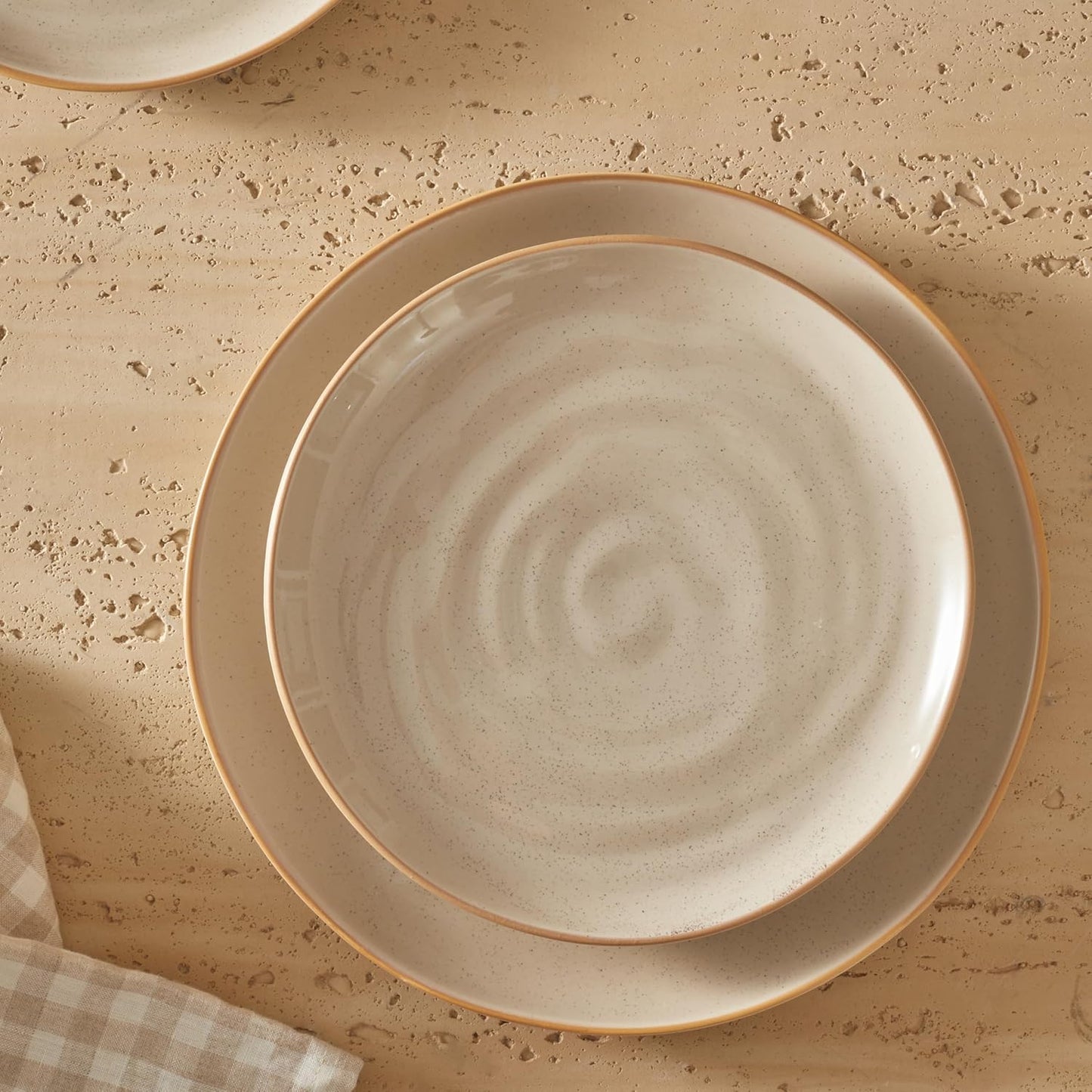 Bico Light Beige 10 inch Stoneware Dinner Plates Set, Set of 4, Microwave and Dishwasher Safe, for Main Course, Steak, Pasta