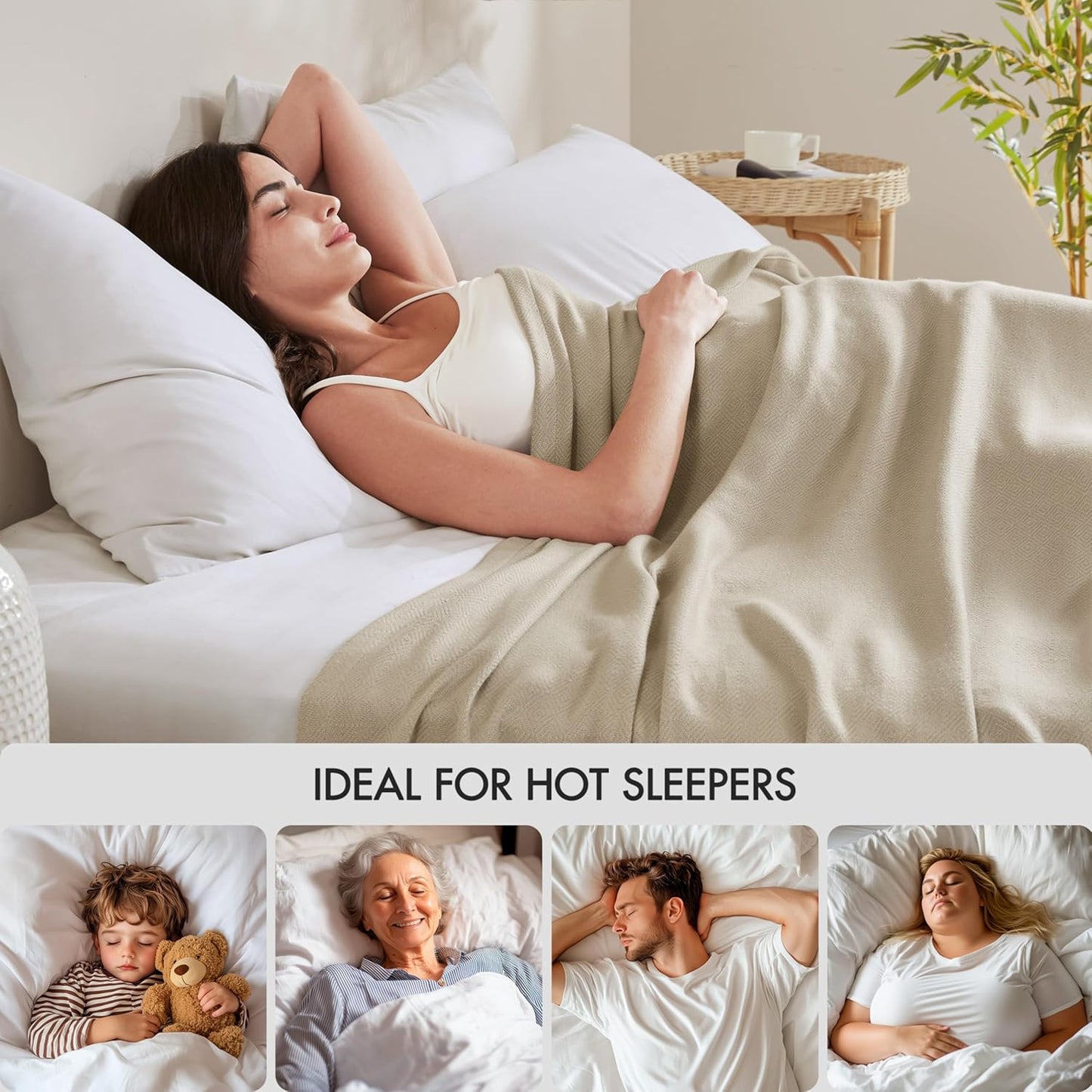 Madison Park King Size Blanket, 70% Rayon Bamboo-Based, 30% Cotton, Breathable for Hot Sleepers Menopause, Ultra Soft and Snag-Resistant, Summer Blanket for Bed or Couch, King 108"x90", Khaki