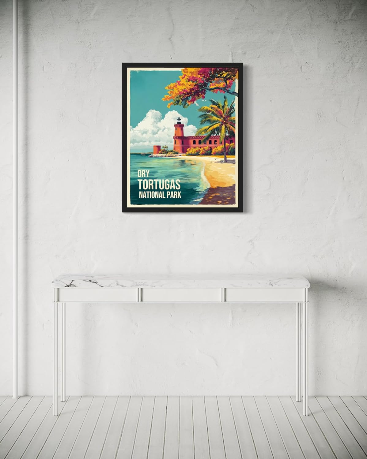 Dry Tortugas National Park Art Print Poster, Vintage Retro Pop Art Travel Wall Art Bedroom Bathroom Living Room Decor 185 (Dry Tortugas, 11 x 14 inches, Black Frame)