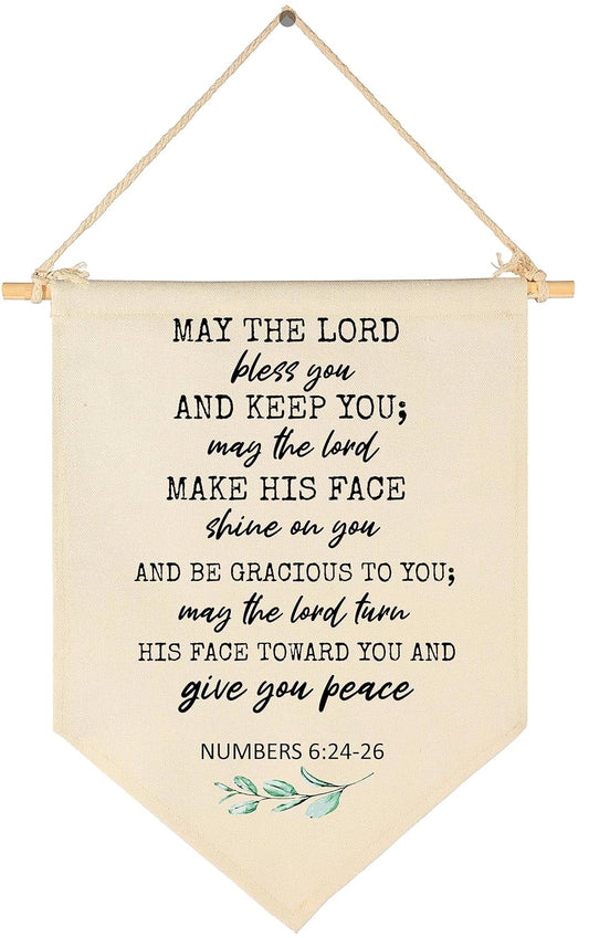 May The Lord Bless You-Scripture Farmhouse Botanical-Bible Verse Sign-Flag Decor Gifts For Baby Boys Girls Newborn Kids-Banner Wall Sign Gifts For Nursery Baby Room Playroom Bedroom Front Door
