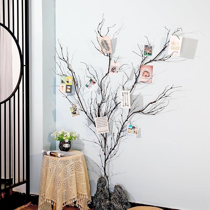 4pcs 63inch Realistic Artificial Bendable Tree Branches Crafts 3D Wall Decor Cherry Blossom Fake Trees Limbs Trunk Hanging Grape Vines Garland for Room Home Garden X'Mas Halloween Party Decoration