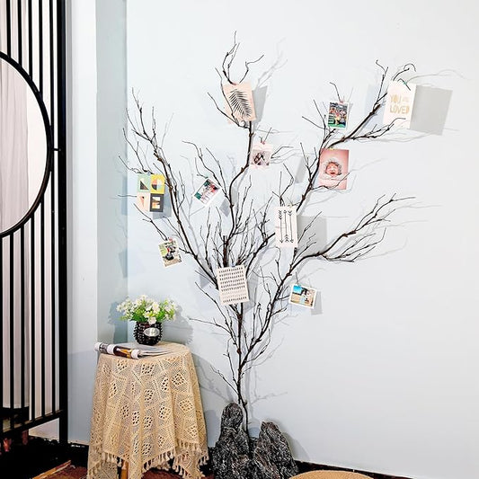 4pcs 63inch Realistic Artificial Bendable Tree Branches Crafts 3D Wall Decor Cherry Blossom Fake Trees Limbs Trunk Hanging Grape Vines Garland for Room Home Garden X'Mas Halloween Party Decoration