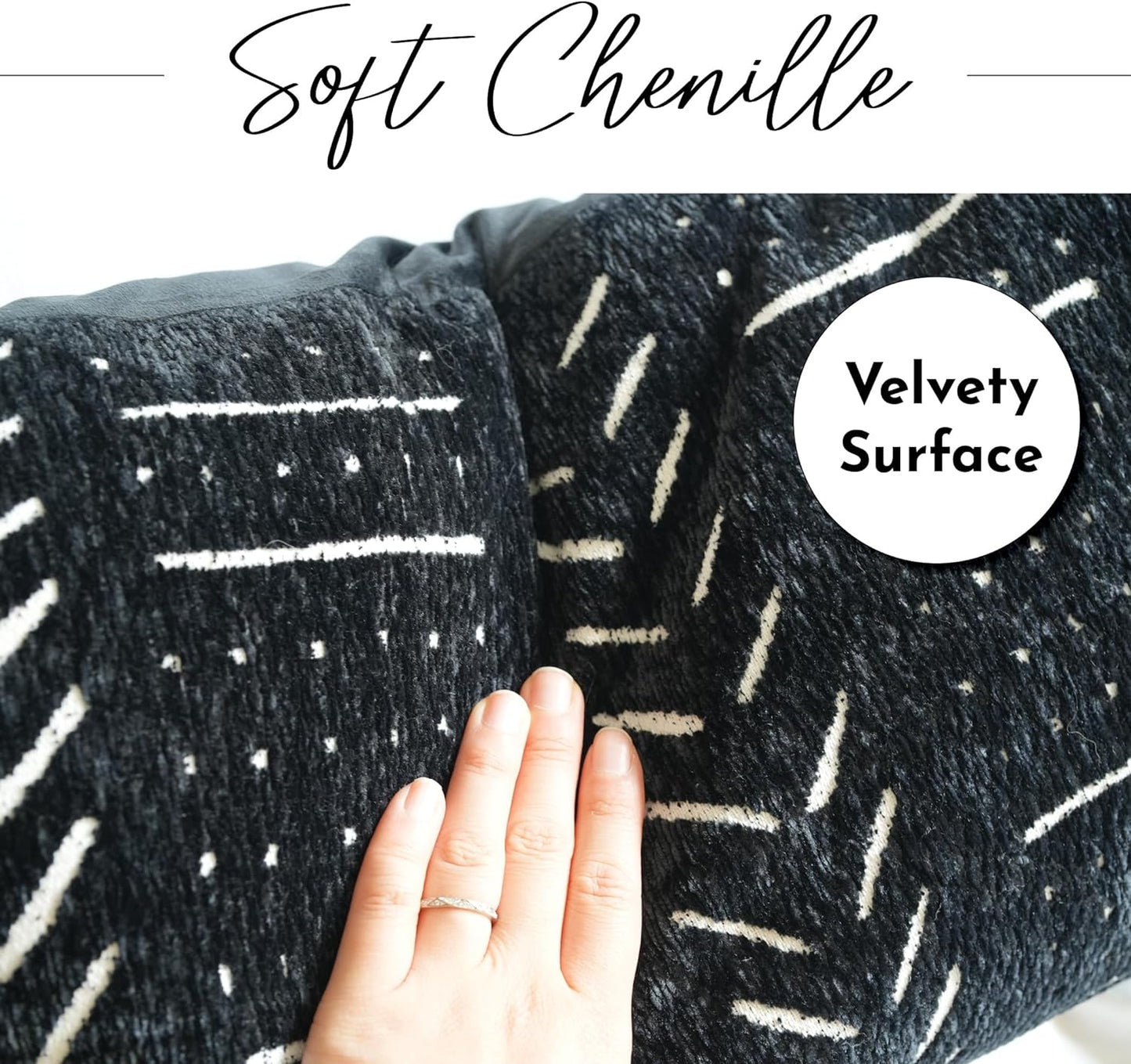 BlissBlush Black Decorative Throw Pillow Covers 22X22, Set of 2, Boho Farmhouse Cushion Cover, Cozy Soft Accent Pillowcase for Couch Sofa Bed Living Room Home Décor