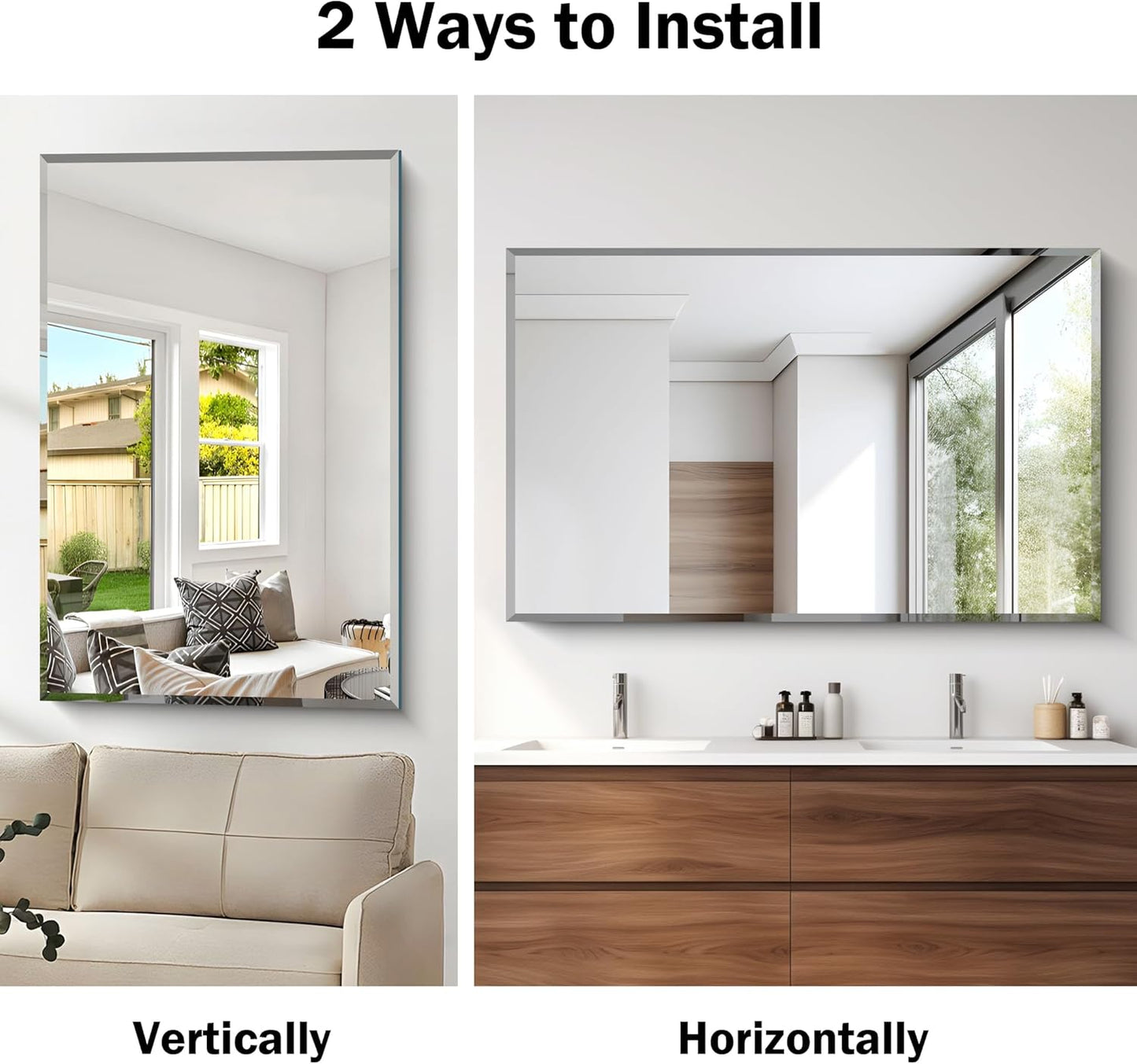 Beveled Bathroom Mirror, 30x48 Large Frameless Mirrors for Over Sink, Upgraded Shatterproof Beveled Frameless Vanity Mirror for Bedroom, Living Room and Entryway (Horizontal/Vertical)