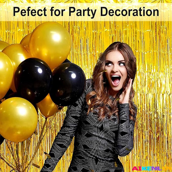 4 Pack Gold Foil Fringe Curtain Backdrop, 3.28Ft x 9.84Ft Metallic Tinsel Foil Fringe Streamers Curtains for Party, Photo Booth Props, Birthday, 2022 Graduation Decoration Supplies
