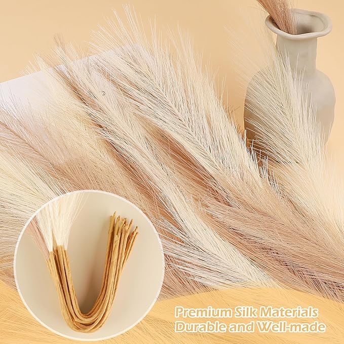 30 Pcs Pampas Grass Decor 21.7" Fluffy Faux Short Brown Pampas Grass Artificial Small Pompas Grass Flower Vase Filler for Home Wedding Living Room Wall Party Decoration