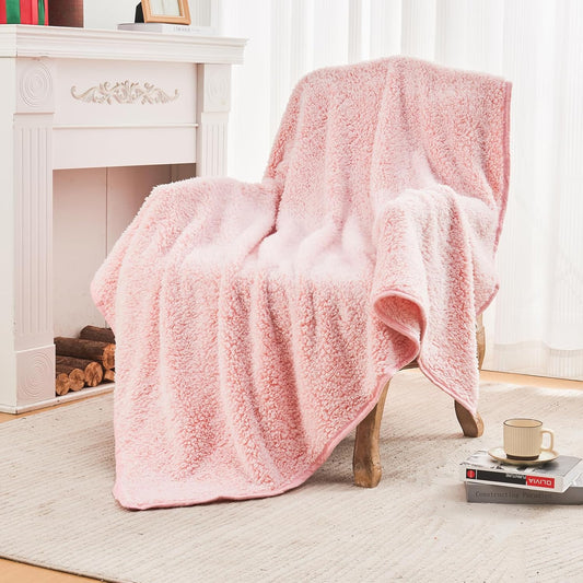 EMME Soft Sherpa Fleece Blanket Reversible Plush Fluffy Large Blanket, Light Weight Warm Decorative Boho Blanket Cover for Sofa, Couch, Bedroom,Travel(Plush Pink,60"x80")