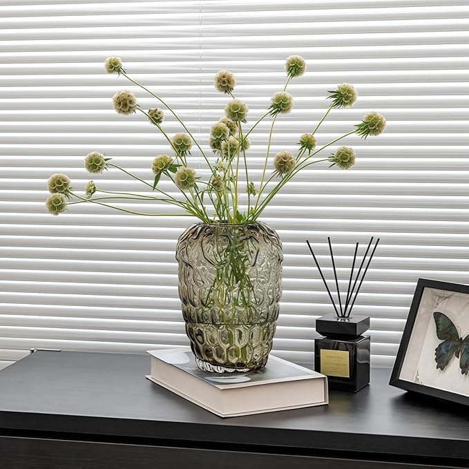 Grape Bubble Glass Vase for Flowers, Large Vintage and Clear Black Colored Smoke Glass Vases for Modern Home Decor (Crystal Grey 6.5" W X8.7 H)