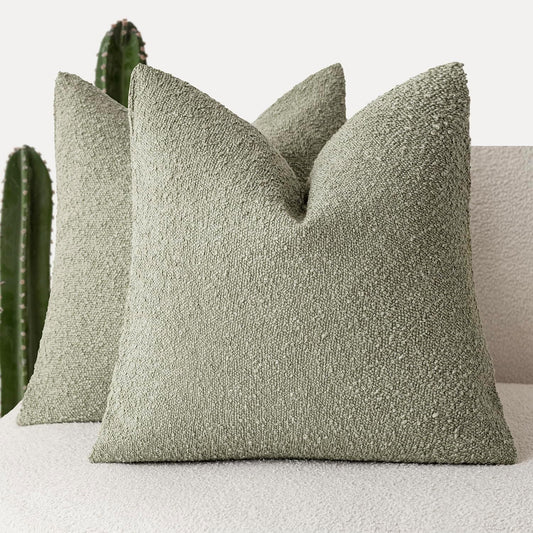 Foindtower Set of 2, Decorative Textured Boucle Throw Pillow Covers Accent Solid Pillow Cases Neutral Soft Couch Cushion Case for Chair Sofa Bedroom Living Room Home Decor 26x26 Inch Dirty Sage Green