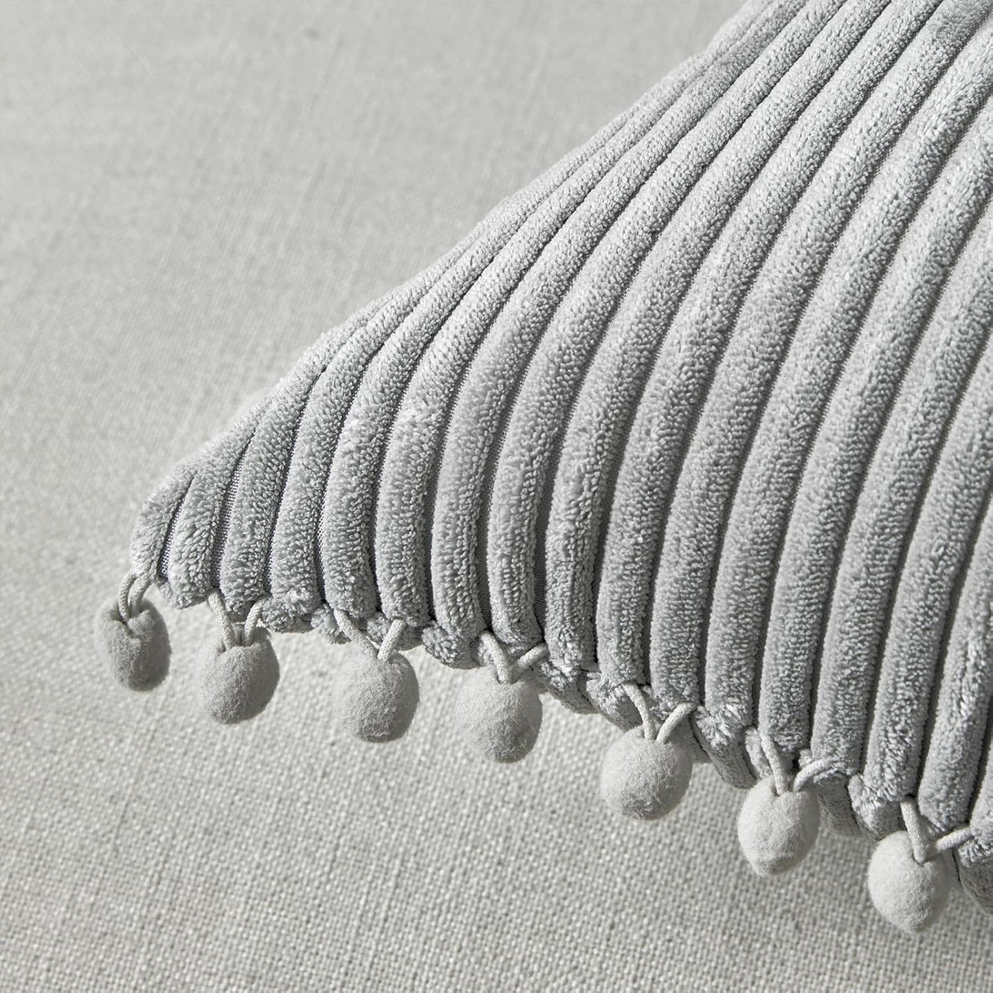 Fancy Homi 2 Packs Neutral Grey Decorative Throw Pillow Covers 18x18 Inch with Pom-poms for Couch Bed Sofa, Aesthetic Modern Organic Farmhouse Boho Home Decor, Soft Corduroy Cute Accent Cushion Case