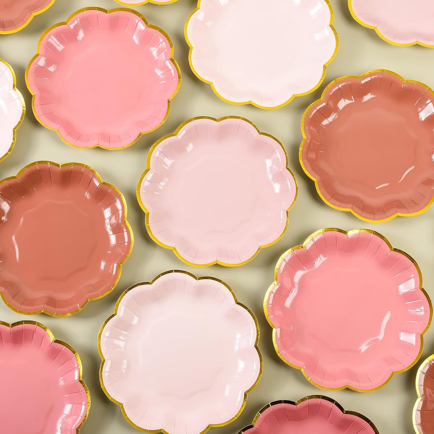Dusty Pink Gradient Color Dessert Paper Plates 7 inch Gold Foil Scalloped Edge Disposable Cake Plates for Tea Party Birthday Bridal Baby Shower Wedding Party Supplies (24, Dusty Pink)