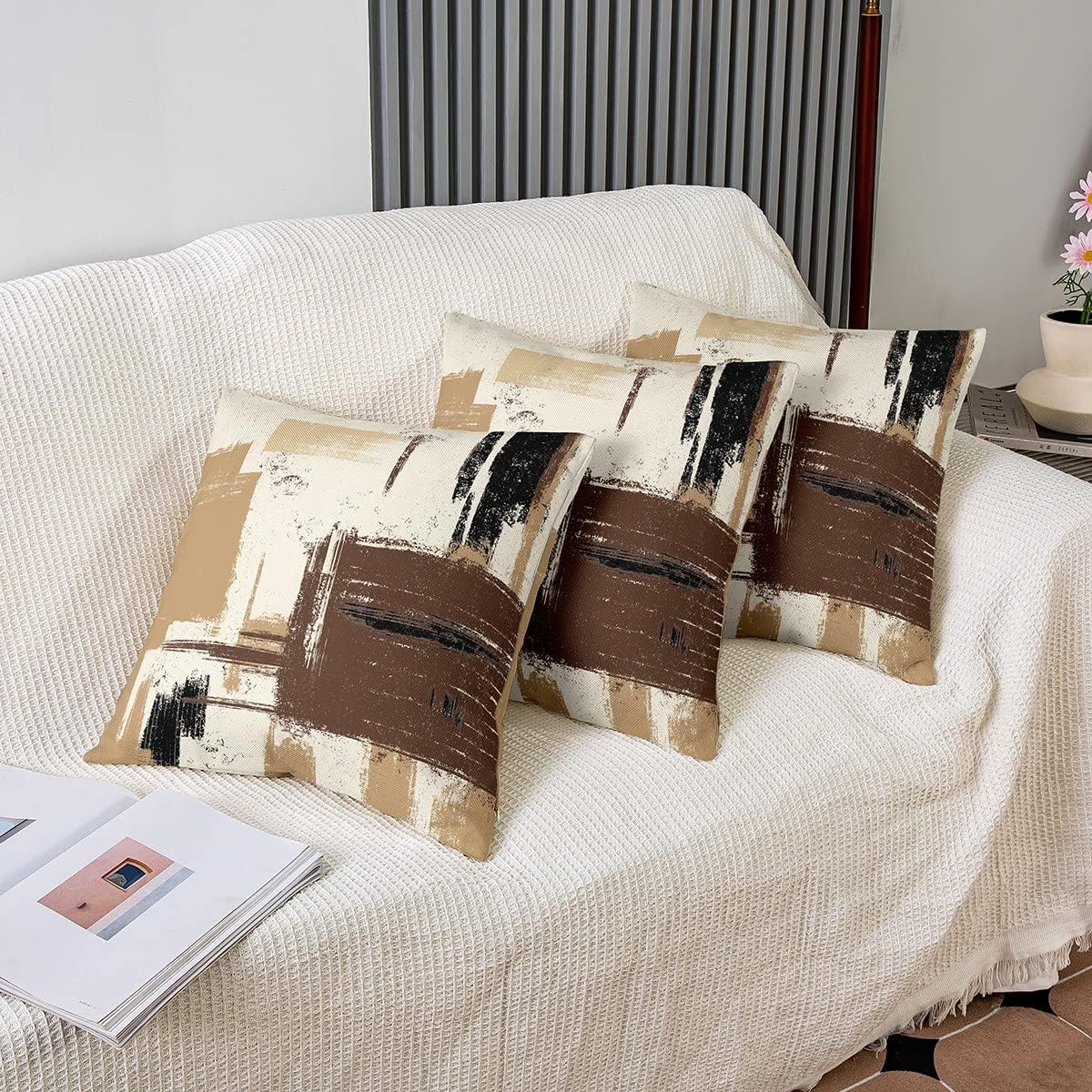 Feelyou Abstract Throw Pillow Covers for Couch Sofa Bed, Set of 2 Modern Abstract Art Decorative Pillows Cushion Covers, Grey Brown Black Pillow Inserts Not Included, 20x20 inch