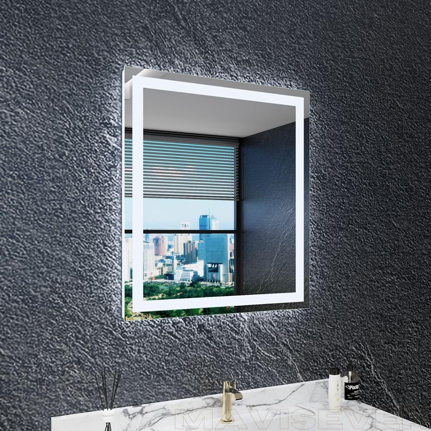 LED Bathroom Mirror with Lights 28"x 32", Front Lit and Backlit Mirror Bathroom,Stepless Dimmable,Anti-Fog, Shatter-Proof, Memory, Lighted Vanity Mirror (Horizontal/Vertical)