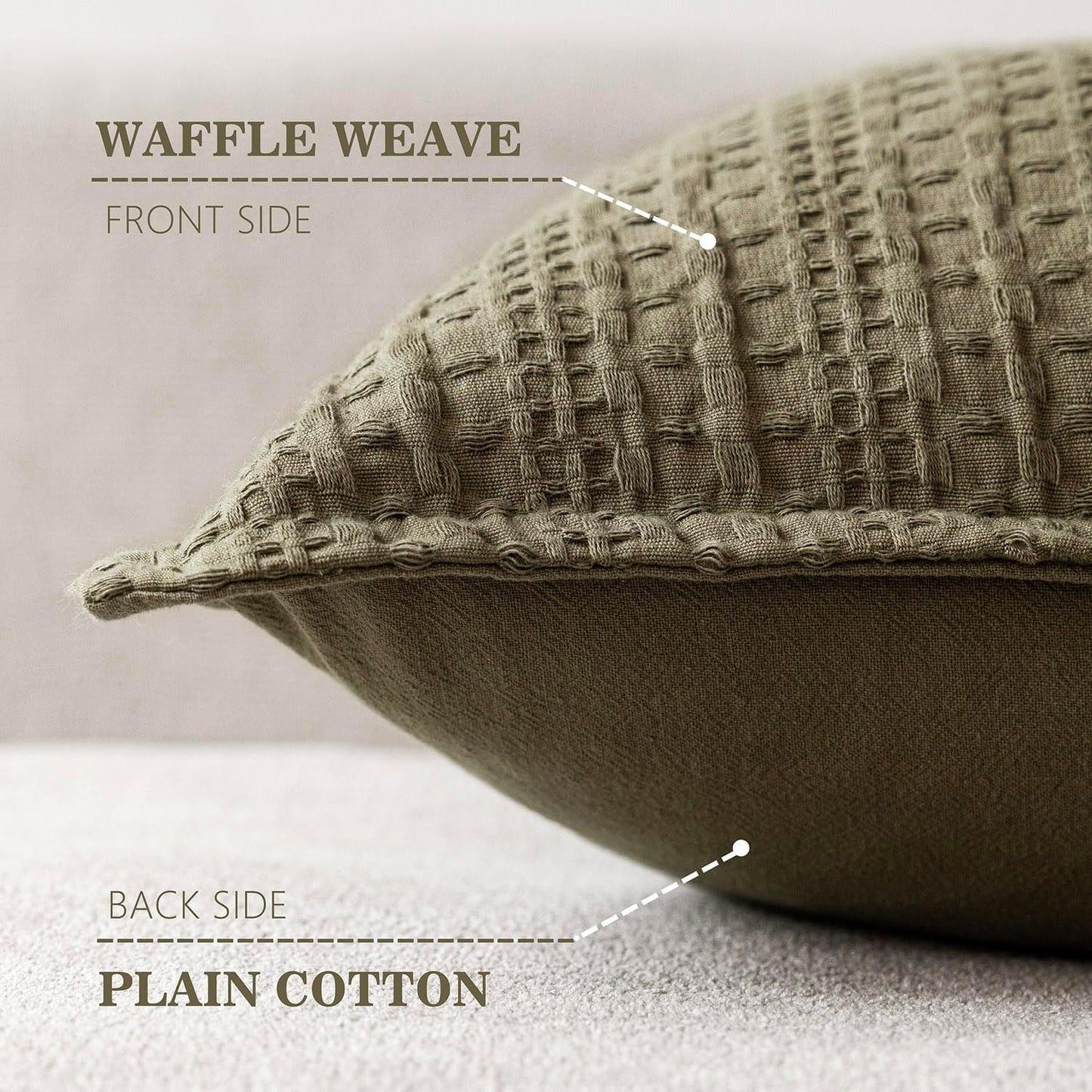 Foindtower Set of 2 Decorative Cotton Waffle Weave Throw Pillow Covers Euro Shams Cushion Covers Accent European Pillowcase for Bed Couch Sofa Bedroom Living Room Home Decor 20×20 Inch Olive Green