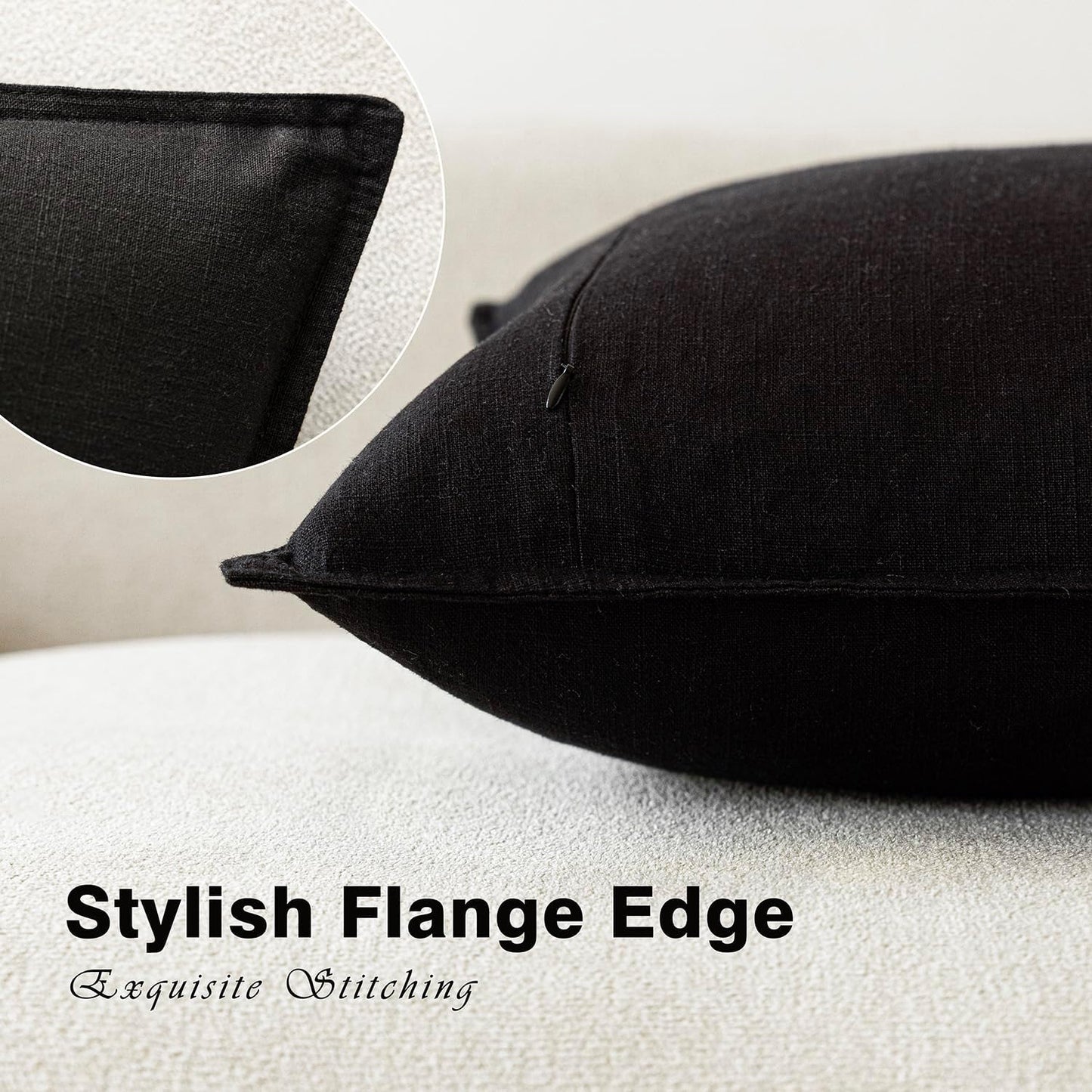 Foindtower Pack of 2, Decorative Linen Soild Throw Pillow Covers Soft Accent Cushion Case Boho Farmhouse Neutral Pillowcase for Chair Couch Sofa Bedroom Living Room Home Decor 22 x 22 Inch Black