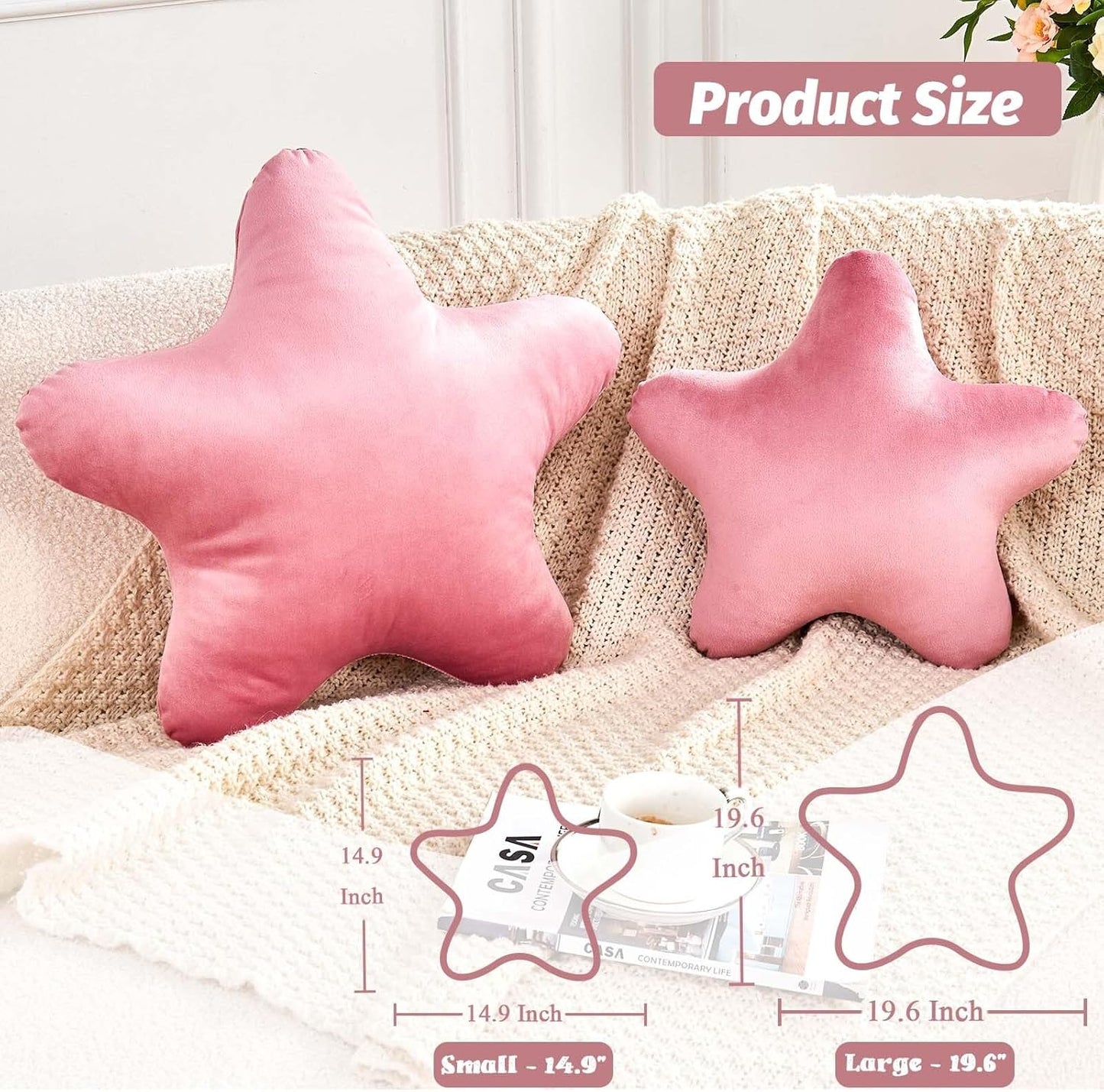 Dusty Pink Star Throw Pillow, Cute Star Pillow Room Decor, Soft 19.6" Star Shaped Decorative Throw Pillow for Bedroom, Star Plush Floor Cushions Pillows