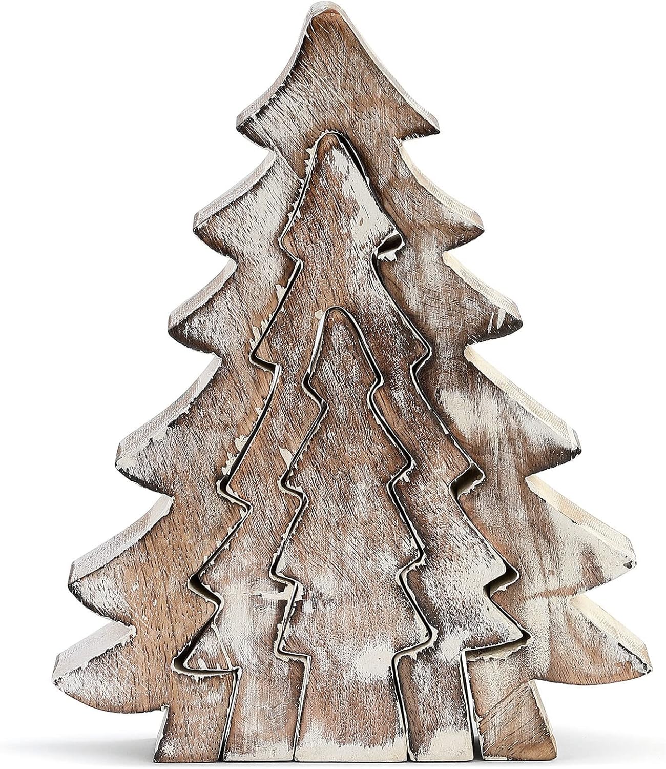 DEMDACO Nesting Trees Whitewashed 8 x 6 Mango Wood Christmas Collectible Figurine