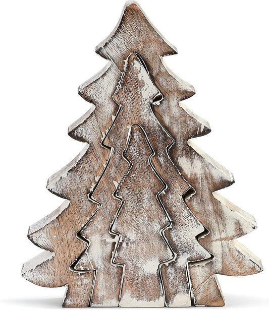 DEMDACO Nesting Trees Whitewashed 8 x 6 Mango Wood Christmas Collectible Figurine