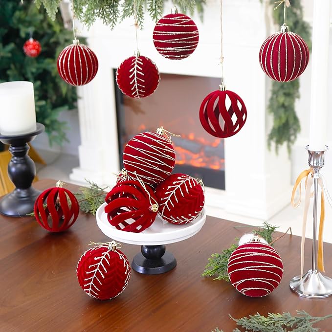 20PCS Velvet Ornaments for Christmas Tree, 2.36INCH Glitter Flocked Christmas Ornaments Decorations Balls Set Decor