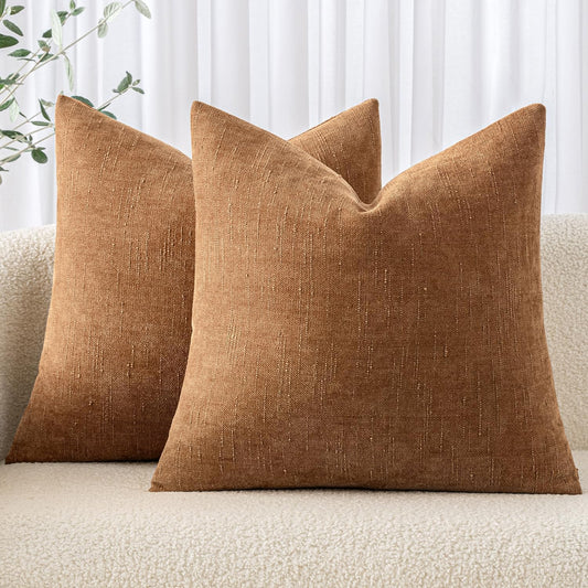 MIULEE 26x26 Inch Pack of 2 Euro Sham Decorative Throw Pillow Covers Soft Chenille Pillows Textured Cushion Covers for Bed Couch Sofa Bedroom Living Room, Brown