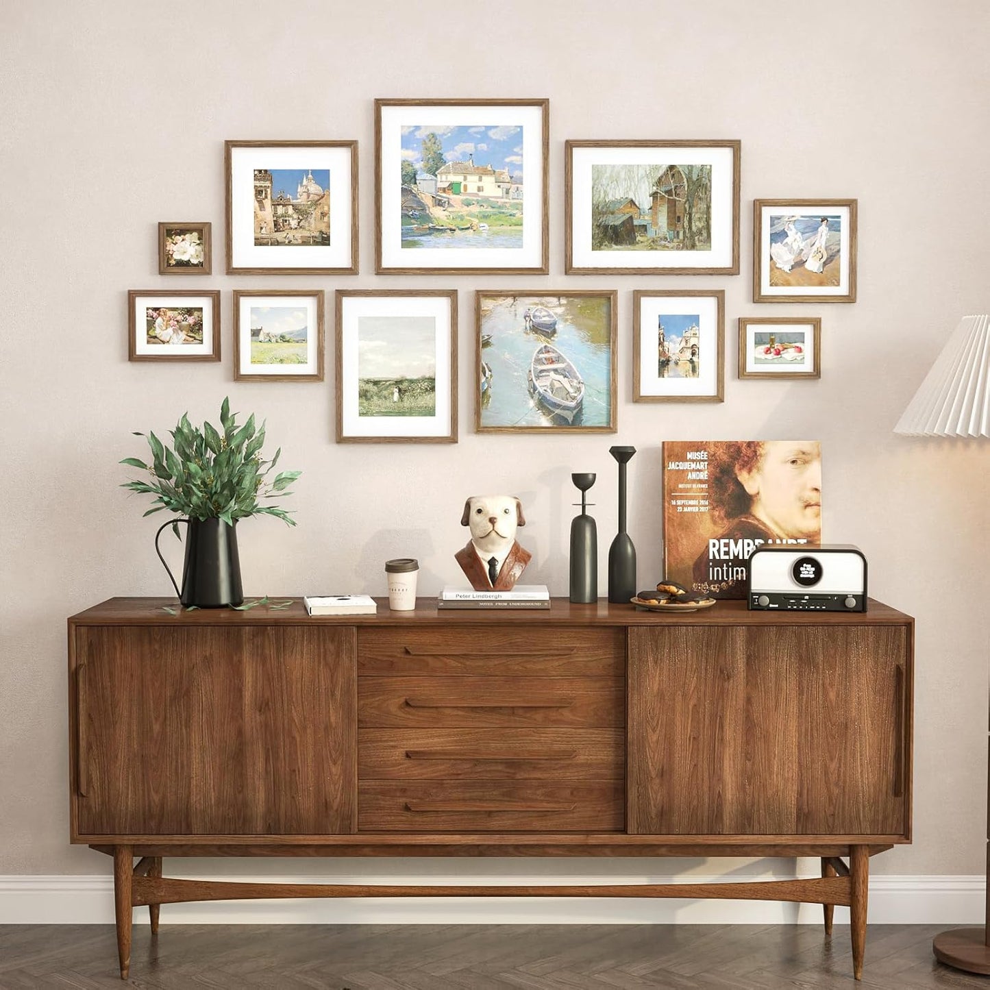 KINLINK 12x12 Picture Frame, Brown Square Solid Wood Frames for Pictures 8x8 with Mat or 12x12 without Mat, Wall Display Photo Frames Brown Wood 4 Pack