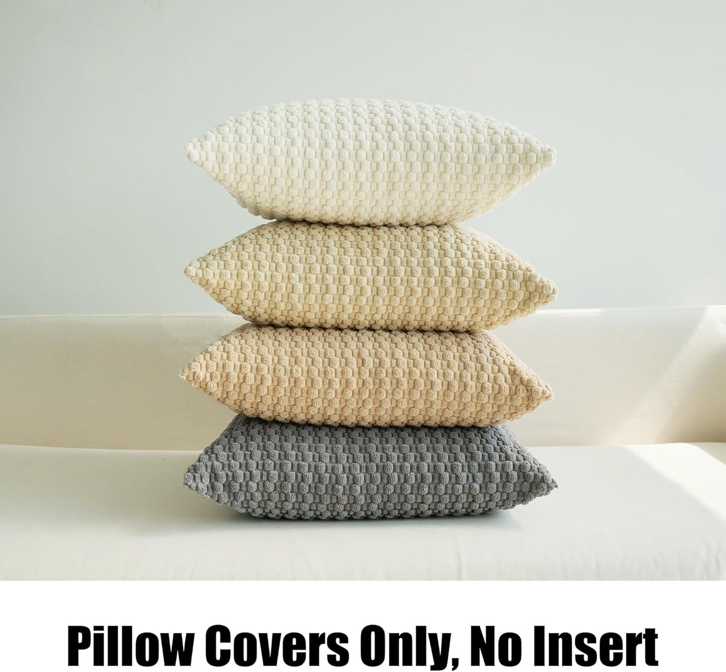 JOJUSIS Pack of 4 Neutral Decorative Throw Pillow Covers Farmhouse Boho Home Decor Striped Corduroy Square Pillowcases 18 x 18 Inch