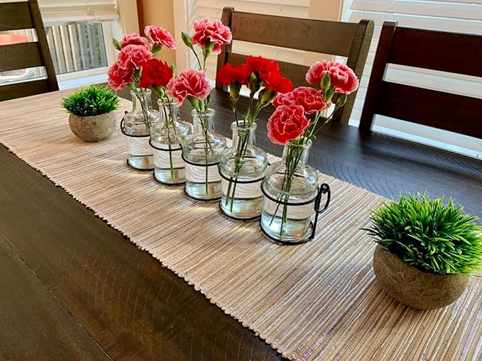 5pc Glass Flower Vase with Metal Holder, Best Vases for Flowers, Set for Home Decor, Wedding Decorations, Table Decor, Kitchen, Bathroom, Bedroom, Shelf Decor, Best Modern Vase for Flower Arrangement