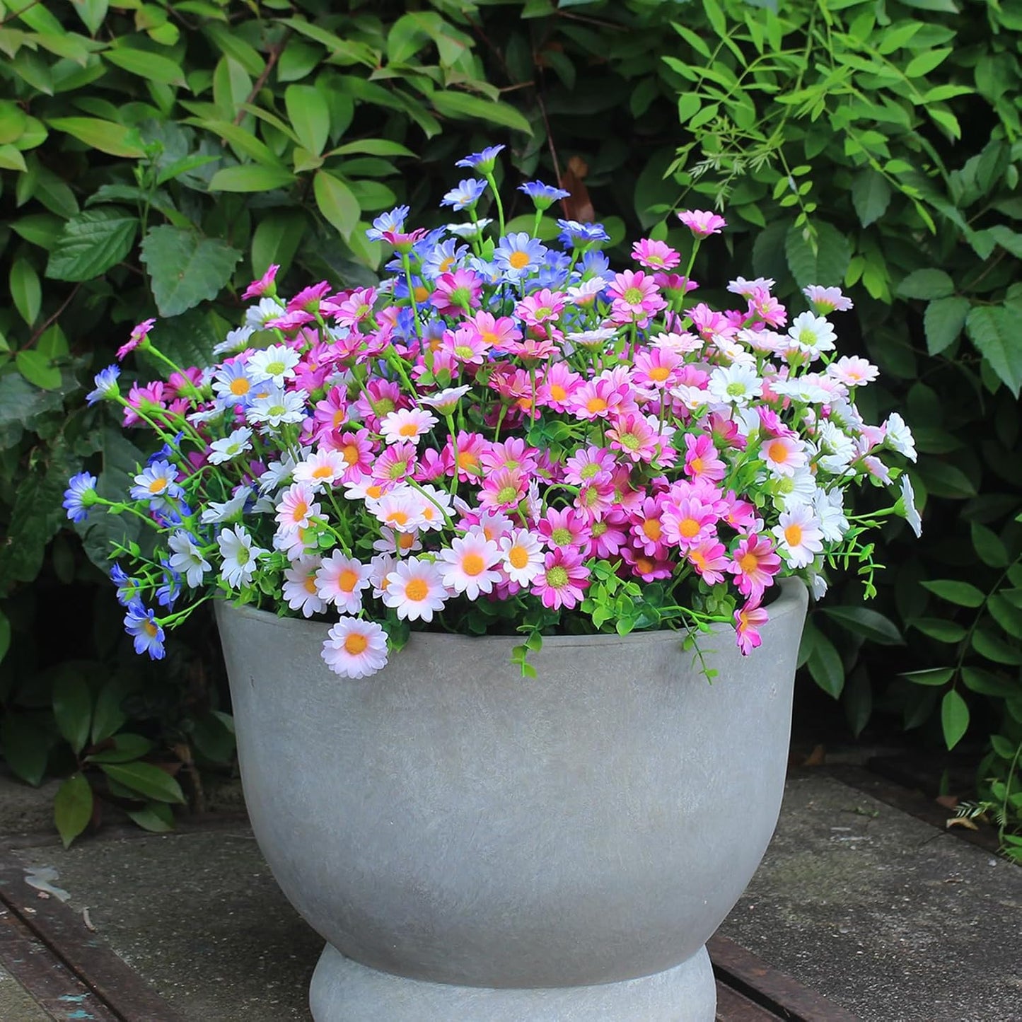 Fake Outdoor Flowers 8 Bundles Artificial Daisy Pink Flowers Outside Wild Plants Look Real Silk Flower Outside for Farmhouse Window Box Patio Front Porch Decor (8 Bundles Pink)