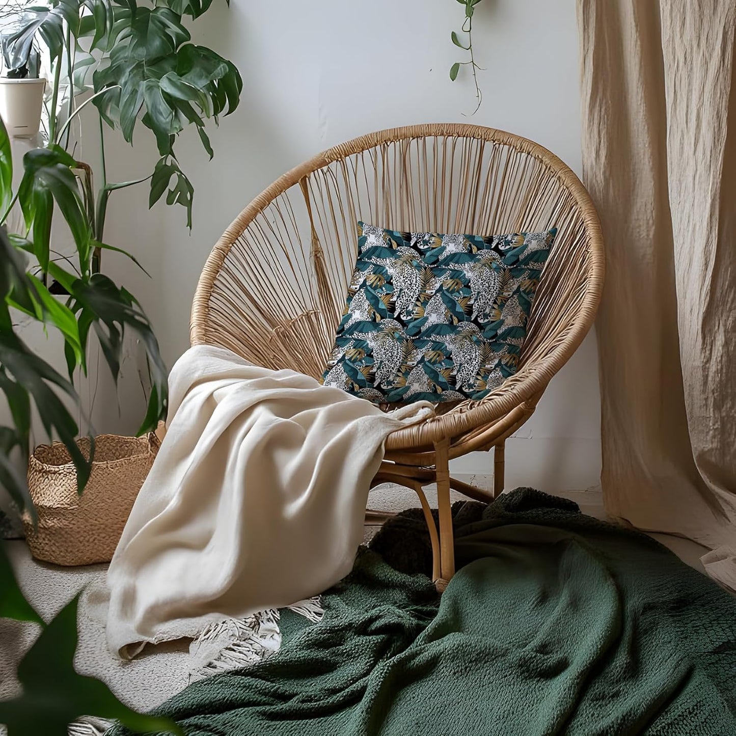 Exotic Tropical Jungle Leopard Print Pillow Covers 18x18, Cheetah Print Room Decor, Tropical Palm Leaf Cheetah Decorative Throw Pillow Covers for Home Bedroom Living Room