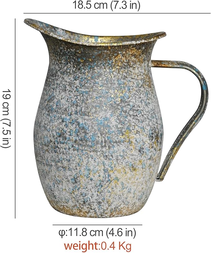 BIG FORTUNE Decorative Pitcher Vase Large Rustic Farmhouse Vase for Flowers Vintage Metal Milk Jug Vintage Decorative Pitcher Kitchen Decorations