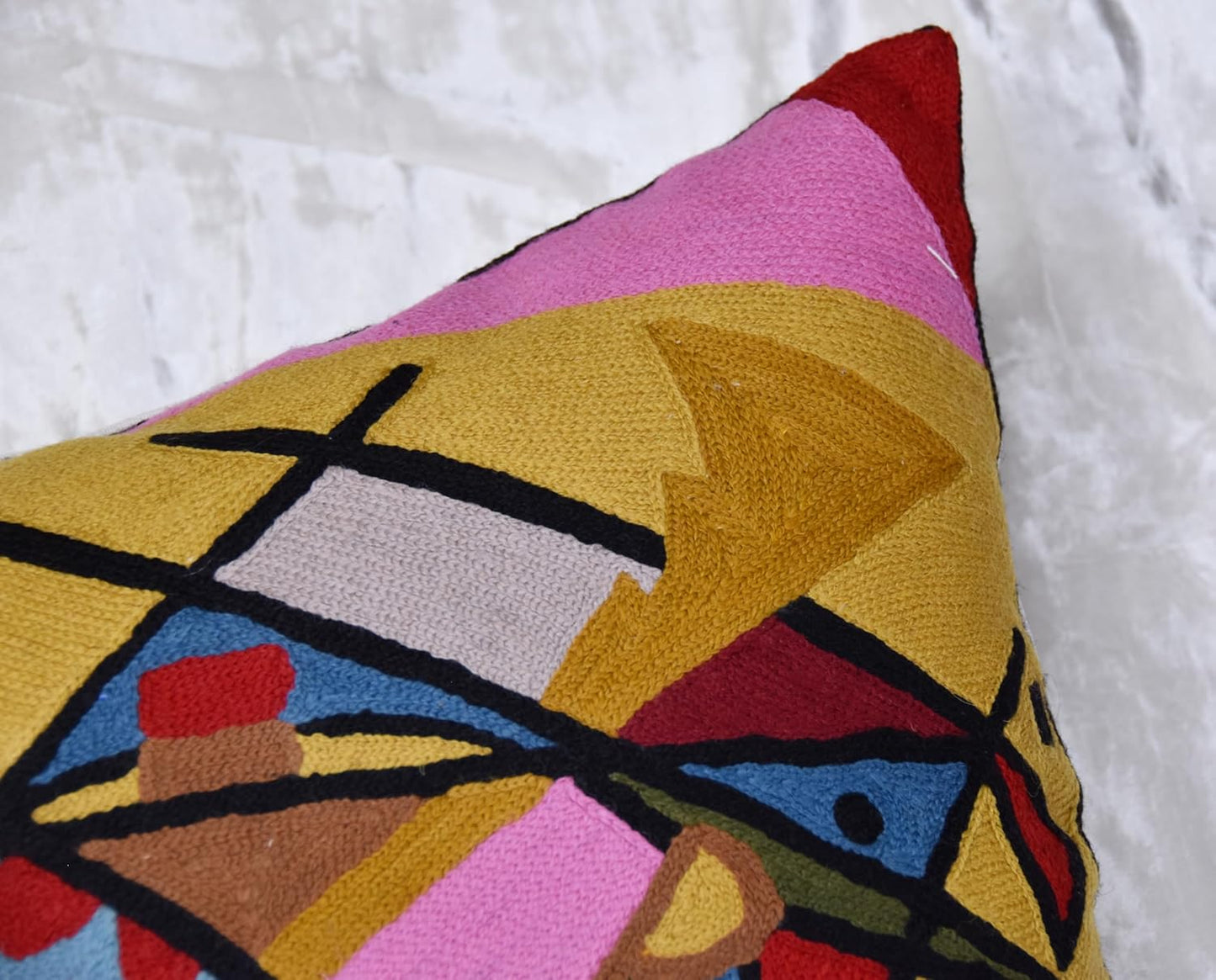 Kandinsky Modern Couch Pillow Cover - Yellow Gold | Abstract, Contemporary, Outdoor, Mid Century Chair Cushions | Handmade Wool Size 18x18