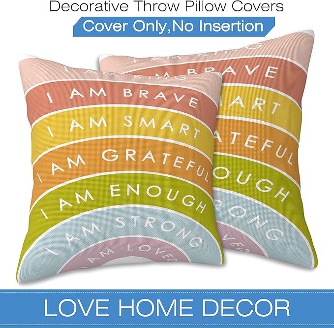 Positive Affirmations Throw Pillow Covers Set of 2 Inspirational Pillow Covers 18x18 Inch Modern Farmhouse Home Decorative Pillow Cases Cushion Cover for Sofa Living Room Office