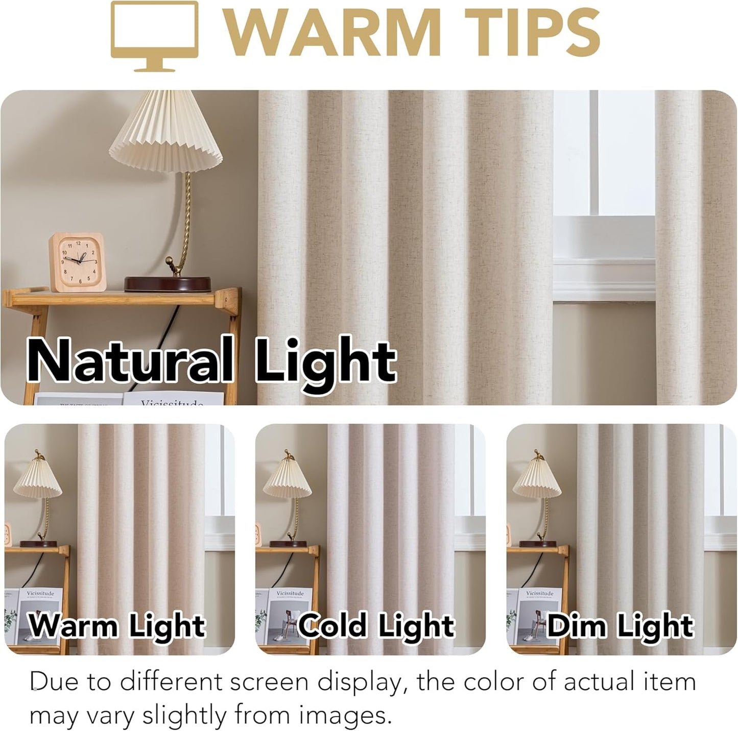 H.VERSAILTEX Linen Curtains 100% Blackout Curtains for Bedroom 84 inch Long Full Light Blocking Nature Linen Blended Window Curtains for Living Room Nickel Grommet (2 Panels, Heathered Natural)