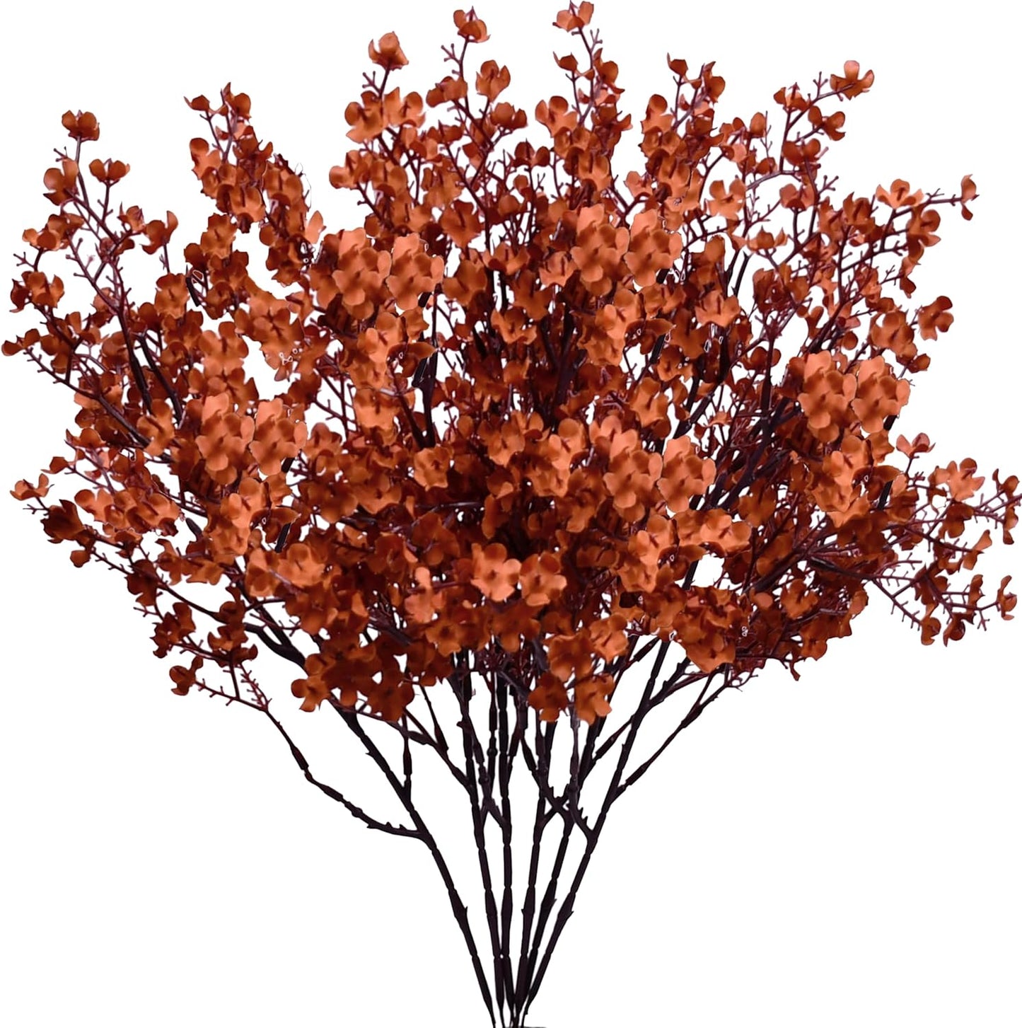 Mandy's Burnt Orange Artificial Baby’s Breath Flowers 15 Bundles Silk Gypsophila with Bendable Stems for Fall Centerpiece Wedding Decor and Table Arrangements