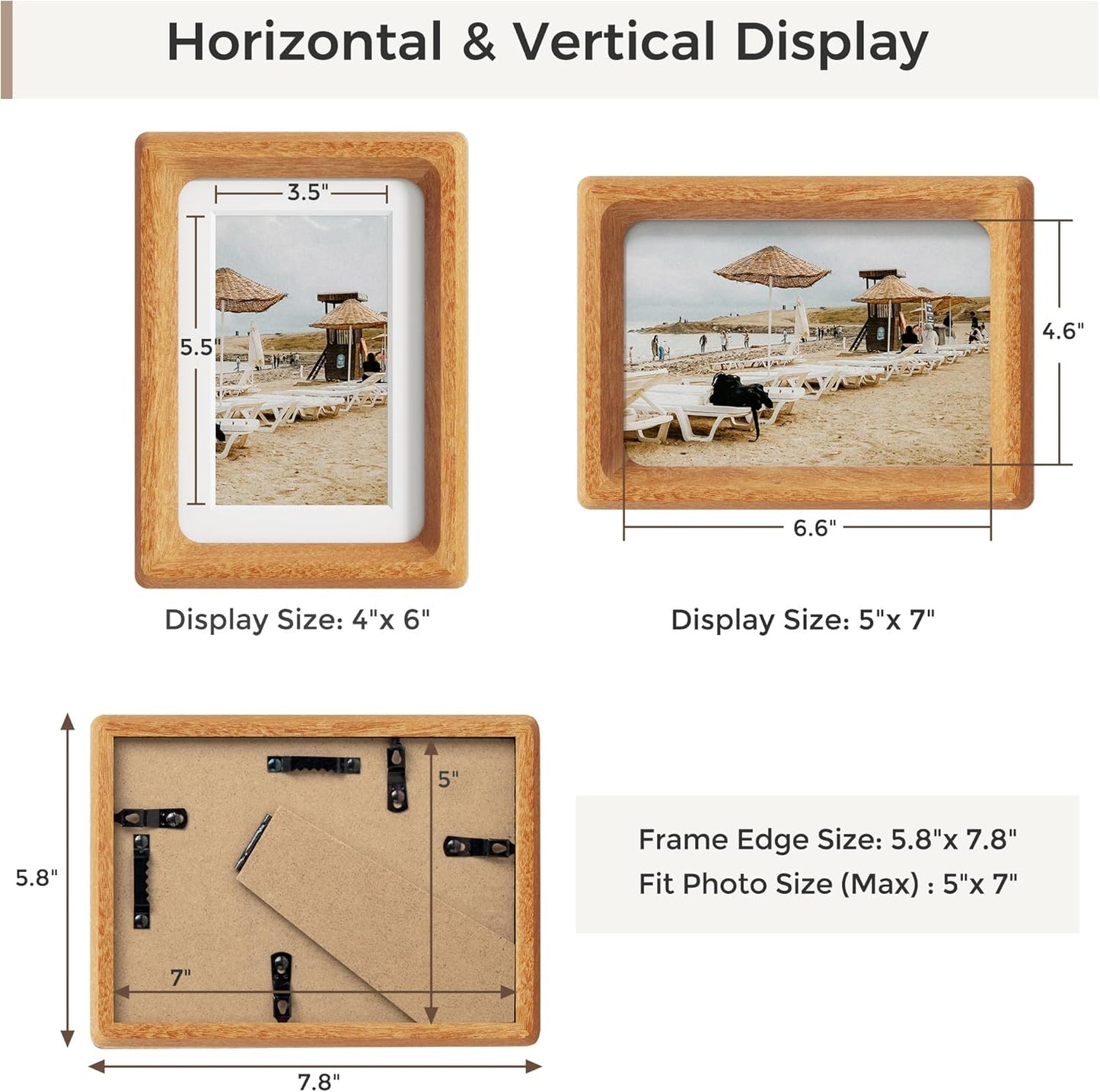 Heimlove 5x7 Picture Frames Natural Teak,Original Wood Hand Make Crafted Photo Frame with Mat to 4x6 Graduation Picture Display,Family Picture,Wedding Picture Tabletop & Wall Decoration