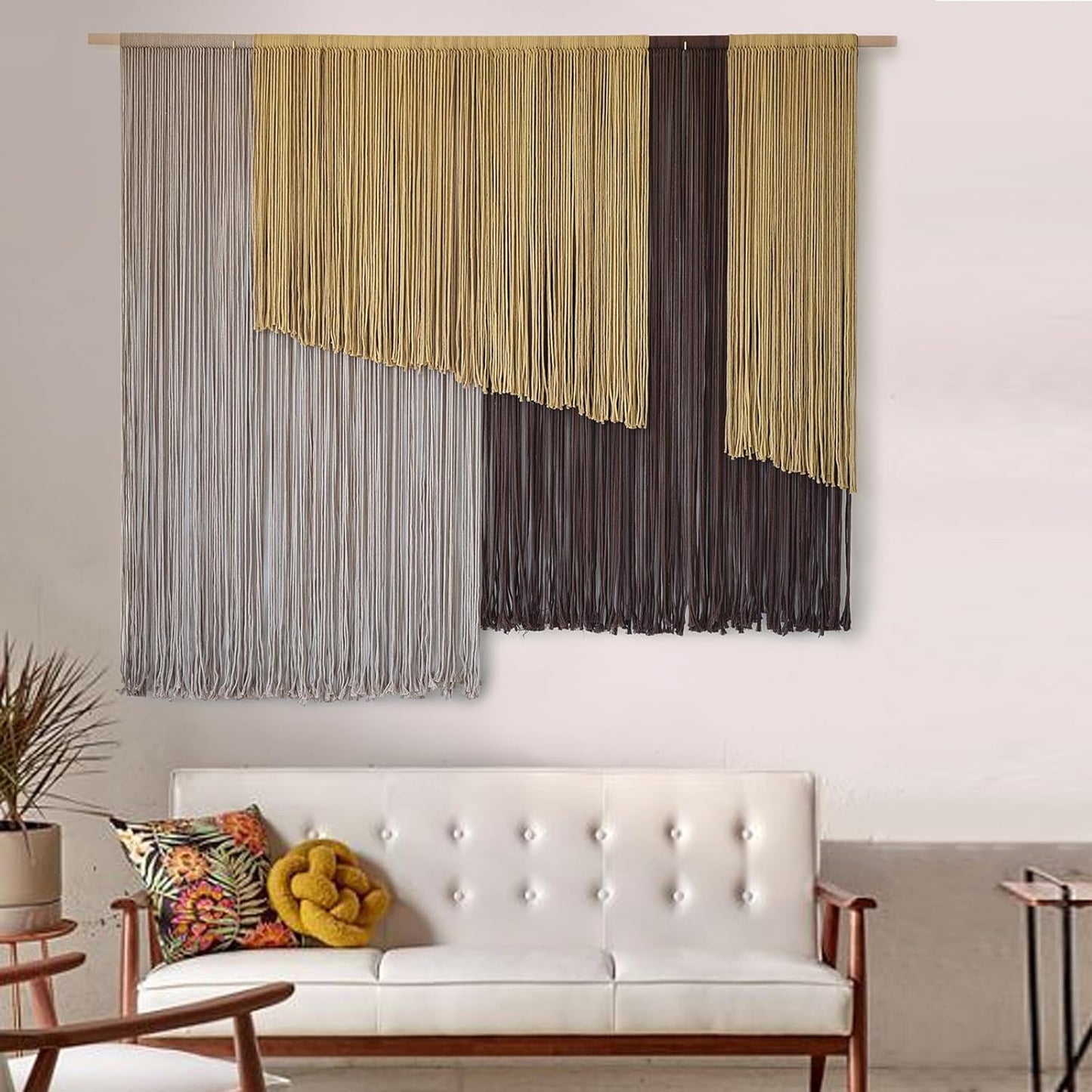 Jakalin Large Macrame Wall Hanging 57" Wx43 L Dip-Dyed Fiber Wall Decor Bohemian Handmade Apartment Dorm Gallery Art Living Room Wedding Wall Art