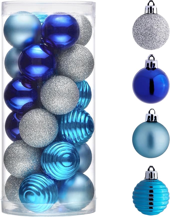 Valery Madelyn 1.57 Inches Small Christmas Tree Decorations Ornament Set for Fall Halloween, 24ct Navy Blue and Silver Shatterproof Hanging Ball Ornaments Holiday Party Decor