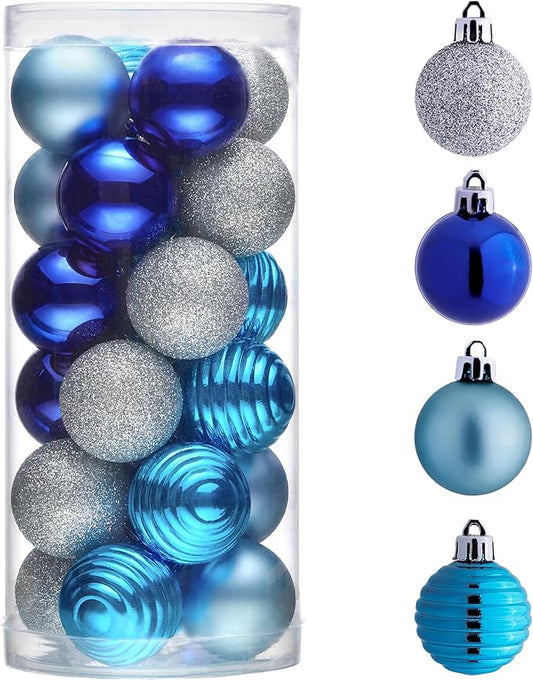 Valery Madelyn 1.57 Inches Small Christmas Tree Decorations Ornament Set for Fall Halloween, 24ct Navy Blue and Silver Shatterproof Hanging Ball Ornaments Holiday Party Decor