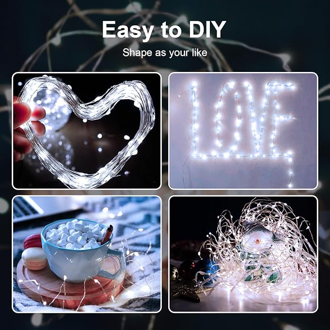 ZGWJ USB Fairy Lights Battery Powered Dual Power with Remote Timer, 2 Pack 50 LED 16FT Twinkle String Lights 8 Modes Waterproof for Bedroom,Halloween,Christmas,Parties Wedding Decoration White