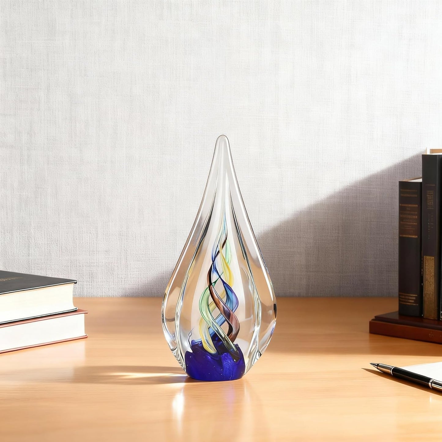 DOVDOV Blown Glass Sculpture, Blue Glass Art Collection Statue, Unique Mediterranean Water Drops Decorative Statue for Office, Bookshelf, Dresser, Living Room Coffee Table, Mantelpiece Filler