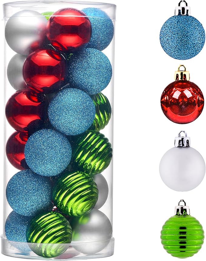 Valery Madelyn 1.57 Inches Small Christmas Tree Decorations Ornament Set for Fall Halloween, 24ct Red Green and Blue Shatterproof Hanging Ball Ornaments Holiday Party Decor